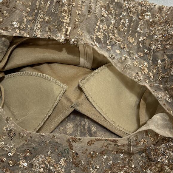 Mac Duggal 20398 Gold Sequin Fit & Flare Midi Dress 16 Cap Sleeves Cocktail NWT - Picture 14 of 16